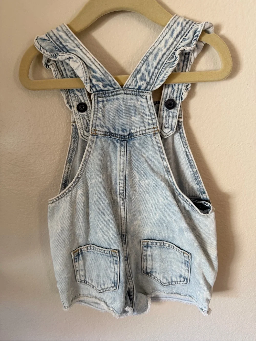 GAP Light Blue Denim Short Overalls with Ruffle Straps
